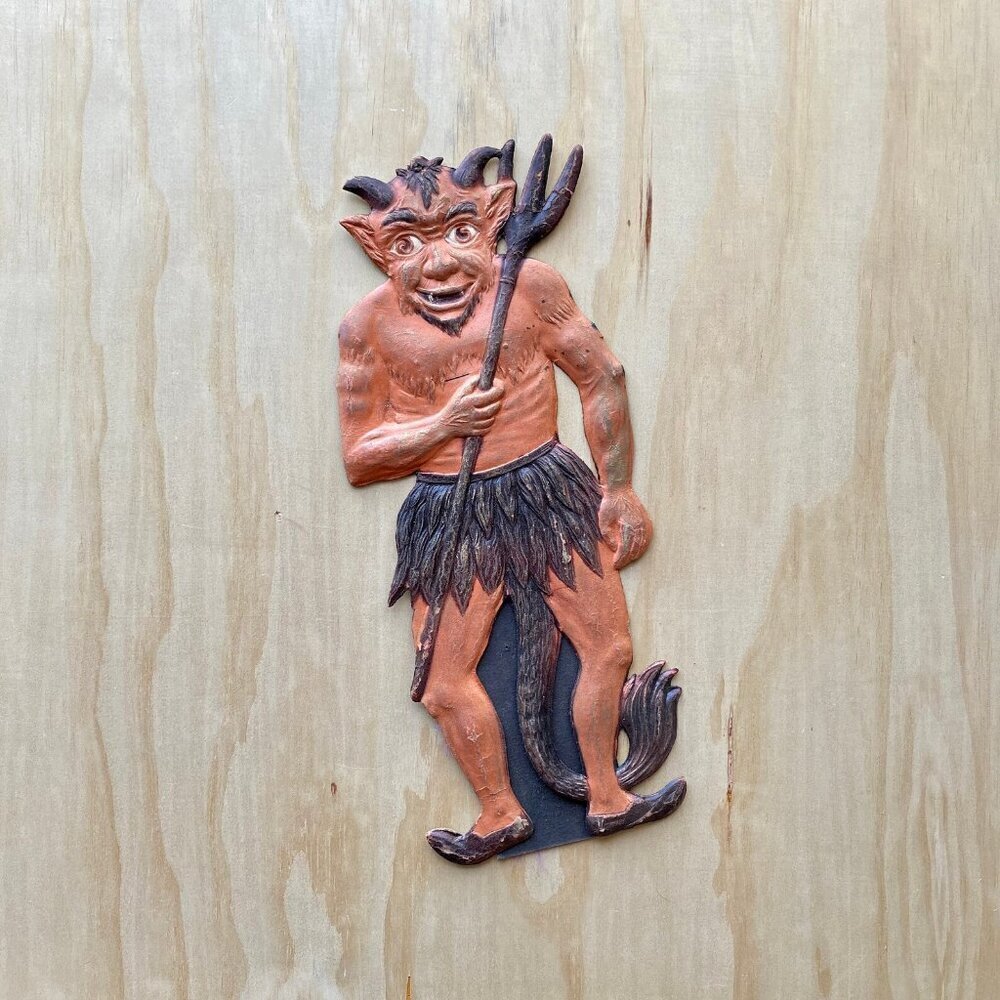 Krampus Devil Antique German Cardboard Embossed Die Cut Halloween Decoration
